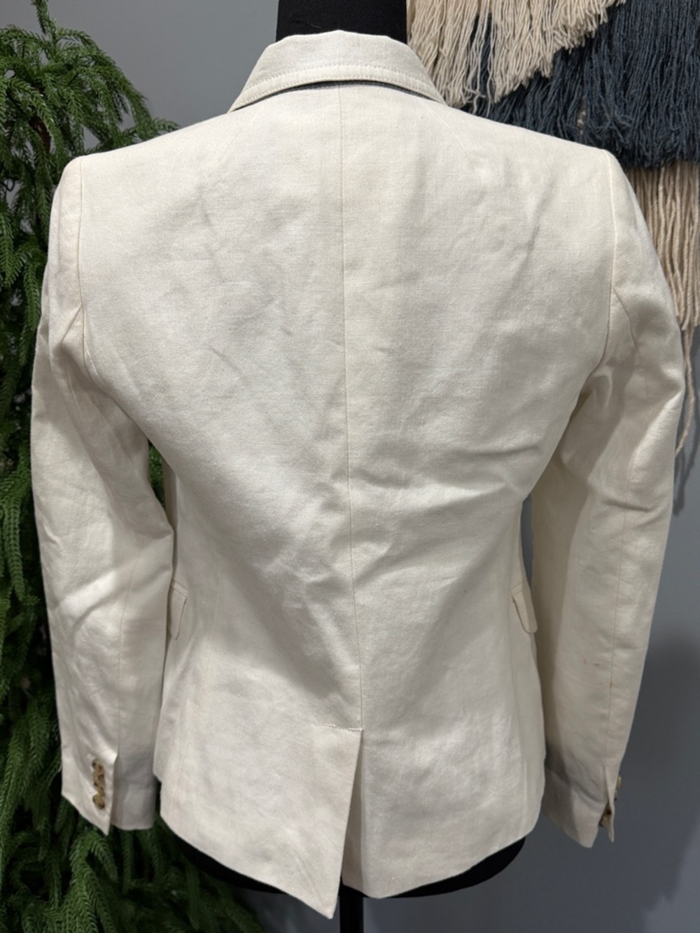 J.Crew Linen Blazer Ivory Cream Tailored Jacket Size 2 Classic Preppy - Picture 7 of 13
